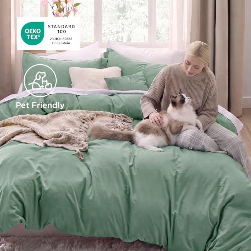 Bedsure Prewashed Duvet Cover King, Cotton-Like Bedding Set, Sage Green