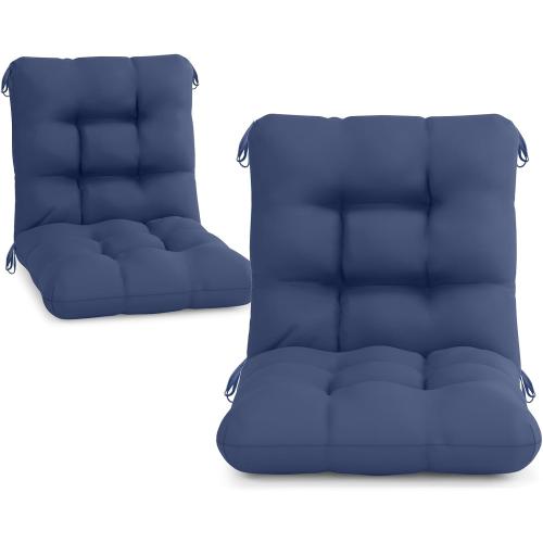 Outside Wicker Chair Replacement Cushions with Back Set of 2 Water-Resistant Navy Blue Fade Resistant Cushions for Outdoor Furniture