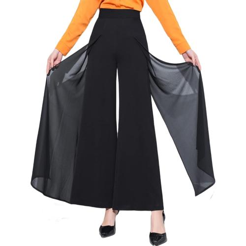 Size XS Double Plus Open Womens Chiffon High Waist Palazzo Dressy Pants Flare Elastic Waist Culottes Trousers Pant