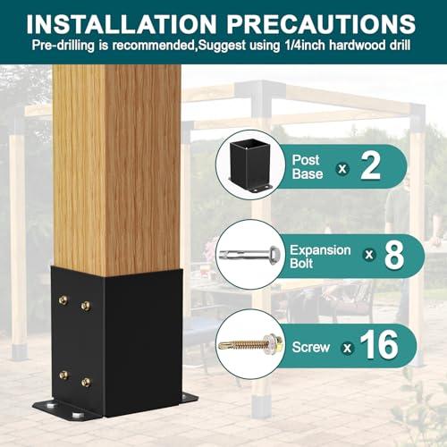 SPACEEUP 4x4 Post Base 2 Pcs, Inner Size 3.6x3.6 Deck Post Base, Heavy Duty Powder-Coated Post Anchor Black Wood Post Brackets for Decking Porch Railing Support