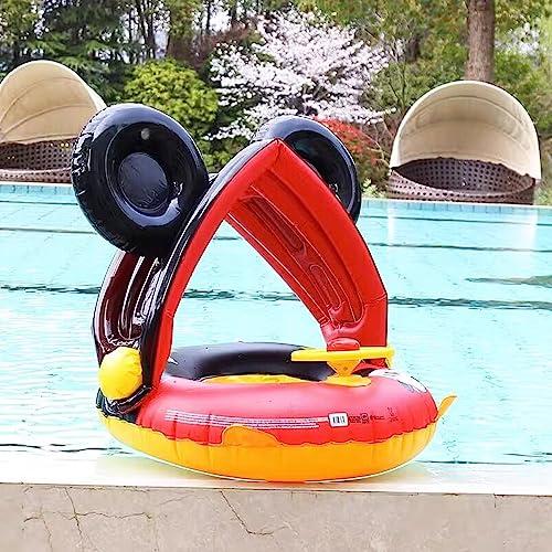 Arcimatto Baby Swimming Pool Floats with Removable Sun Protection Canopy, Cute Inflatable Raft with Seat and Handle, No Flip Over Kids Infants Boat Swim Ring for Toddlers 8-36 Months