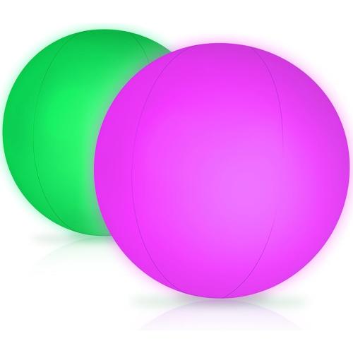 FUTUREPLUSX 2PCS Light Up Beach Balls, 16 LED Pool Ball with Remote Control Glow for Summer Parties Pool Decorations