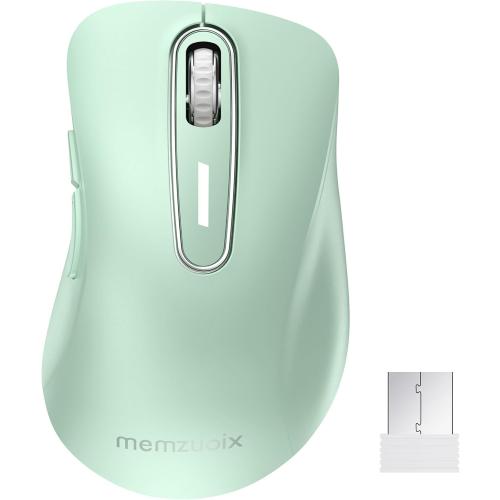 memzuoix 2.4G Wireless Mouse, 1400 DPI Computer Mice USB Receiver, Portable Wireless USB Mouse Battery Powered Cordless Mice for Laptop, PC, Desktop, 5 Buttons (Light Green)
