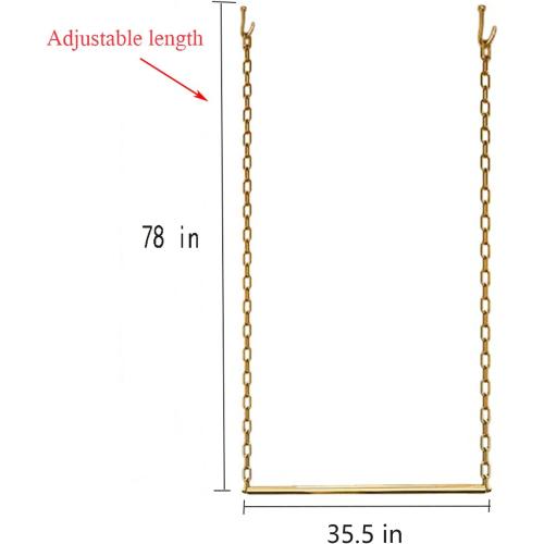 2 Pcs Height Adjustable Metal Chain Clothing Hanging Racks,Creative Commercial Wedding Dress Display Shelf,Retail Store Garment Rack,Ceiling Mount Clothes Storage Rod (Gold, 35.5 L)