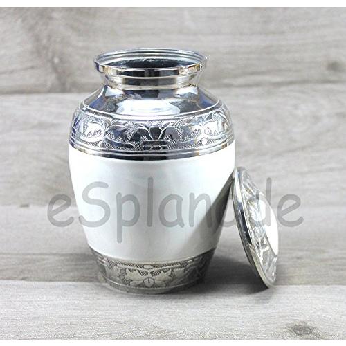 eSplanade Cremation Urn Memorial Container Jar Pot | Metal Burial Urns | Keepsake for Ashes | Brass - White - 6 Inches (Medium)
