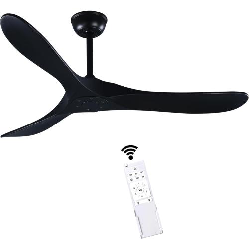 52 3 Blade Ceiling Fan Without Light, Farmhouse Rustic Wooden Flush Mount Ceiling Fan no Light with Remote for Indoor/Outdoor - High End Silent Operation, Black, 52 Inch