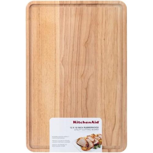 KitchenAid Classic Rubberwood Cutting Board with Perimeter Trench, Extra-Large Reversible Chopping Board, 12-inch x 18-inch, Natural‼️used item has scratches ‼️