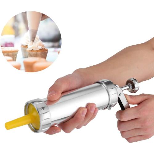 Stainless Steel Cookies Press Maker Kit Press Machine Bakeware with 20 Decorative Stencil Discs 4 Nozzles for DIY and Decoration 5.51x8.27x2.17in