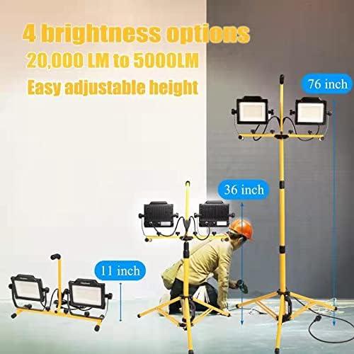180W 20000 Lumen Dual-Head LED Work Light with Tripod Stand, 4 Brightness Adjustable, IP 65 Waterproof 10 Ft Power Cord