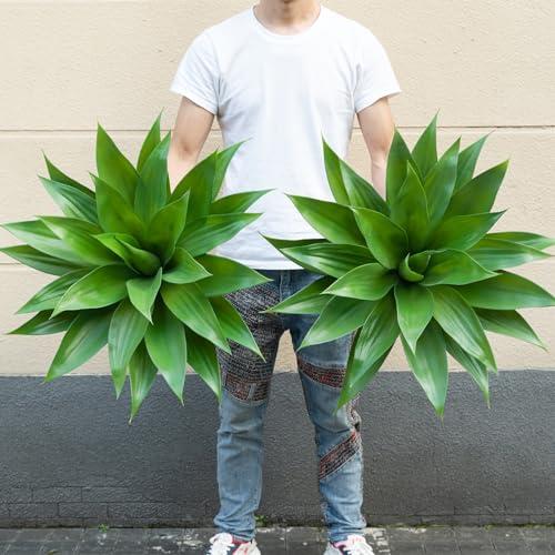 Artificial Agave Plants,Large UV Resistant Fake Agave Planters for Indoor and Outdoor Decorating Plantas Artificiales Decorativas Grandes(2Pack, 28)