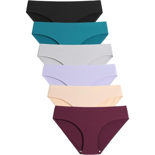 LARGE Caterlove Women's Seamless Underwear No Show Stretch Bikini Panties Silky Invisible Hipster 6 Pack