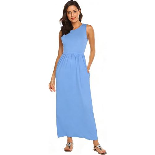 SIZE LARGE Women's Summer Sleeveless Striped Flowy Casual Long Maxi Dress with Pockets