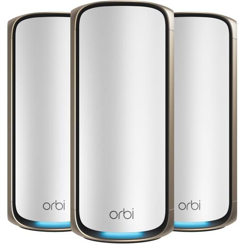 NETGEAR Orbi 970 Series Quad-Band WiFi 7 Mesh Network System (RBE973S), Router   2 Satellite Extenders, Security Features, Up to 27Gbps, Covers Up to 10,000 sq. ft., 200 Devices, 10 Gig Internet Port