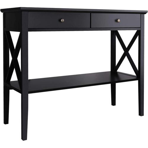ChooChoo Console Table with Drawers, Narrow Wood Accent Sofa Table Entryway Table with Storage Shelf for Entryway, Front Hall, Hallway, Living Room, Black