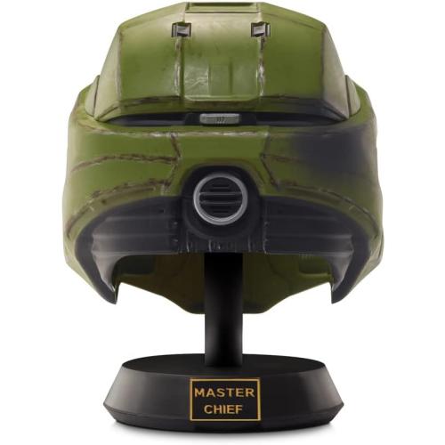 Master Chief Deluxe Helmet with Stand- Helmet with LED Lights on Each Side - Battle Damaged Paint - No SFX - One-Size-Fits-Most