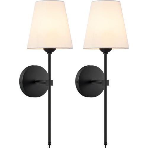 Wall Sconces Sets of 2, Retro Industrial Wall Lamps, Bathroom Vanity Sconces Wall Lighting with White Fabric Shade, Suitable for Bedroom Living Room Corridor Kitchen