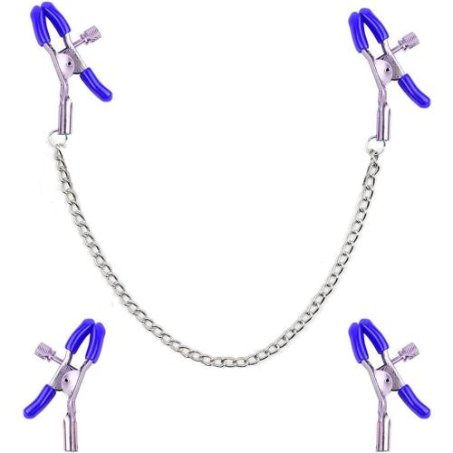 Body Clamps with Chain Necklace Adjustable Pressure Body Clip Stainless Steel Body Ring Clamps Clips Non Piercing Faux Body Jewelry Suitable for Variety Carnival Scenes Body Jewelry (Blue)