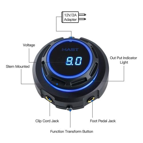 Black Mast Halo Tattoo Power Supply Box LCD Digital Display for Tattoo Machines