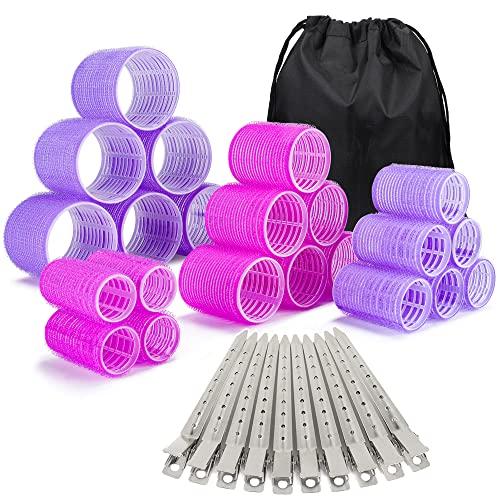 33 Piece Hair Rollers set, Self Grip Hair Rollers for Long Medium Short Hair, ELASO Large Medium Hair Curler （22 Rollers   10 Stainless steel Clip  1 Storage Bag）