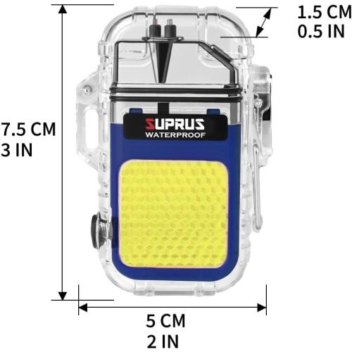SUPRUS Waterproof 3 Modes of Flashlight Windproof Lighter Dual Arc Electric Rechargeable Dual Arc Plasma Lighter with Survival Emergency Whistle and Lanyard (Blue)