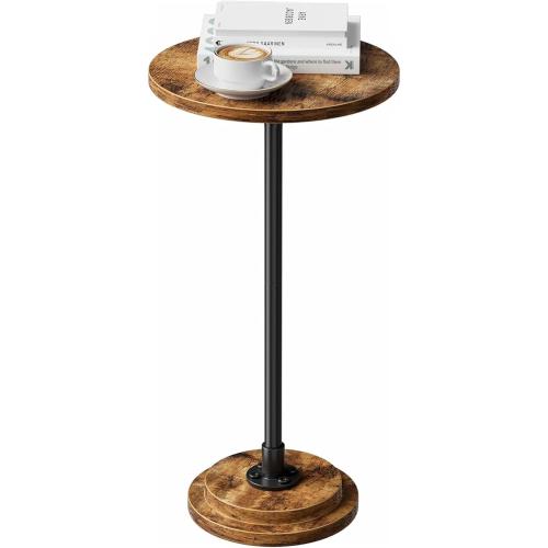 Simple Trending Small Side Table, Round Drink Table, Sofa End Table for Living Room, Coffee Tables for Bedroom, Rustic Brown