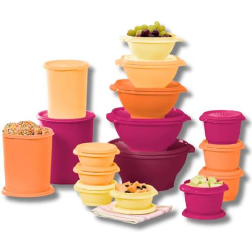 Tupperware Heritage Collection 16 Container Set with Lids. Food Storage Containers, Set of 32-Orange and Pink Multi-Color (missing PCs)