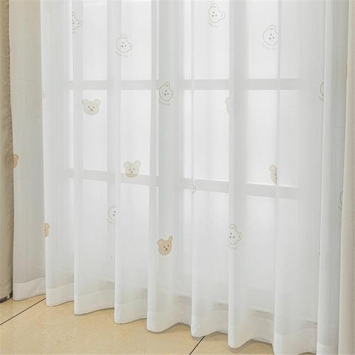 Cartoon Bears Kids Bedroom Sheer Curtains for Babys Room Living Room Grommet Top White Light-Filtering Print Bear Privacy Tulle Curtain for Nursery Baby Play Room 1 Panel (W52 L84 inch,White)