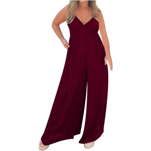 CEFIAN SIZE LARGE COLOR RED Womens Overalls V Neck Jumpsuit Spaghetti Straps Casual Loose Sleeveless Wide Leg Pants Romper Outfits with Pockets