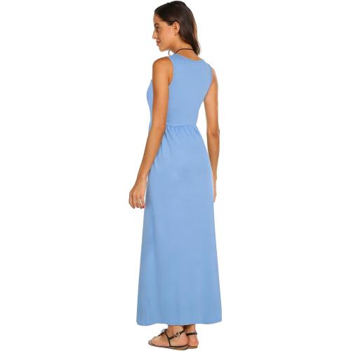 SIZE LARGE Women's Summer Sleeveless Striped Flowy Casual Long Maxi Dress with Pockets