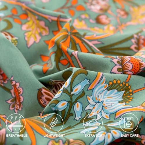 Bohemian Duvet Cover Queen Size - Boho Paisley Green Floral Pattern Printed Microfiber Comforter Cover Soft and Lightweight Quilt Cover, Retro Farmhouse Style for Women Men