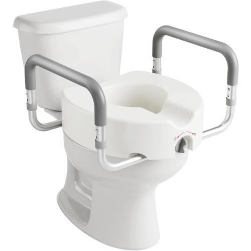 HOMLAND Toilet Seat Risers for Seniors, Adjustable Width & Height, 300 Lbs | Removable Padded Handles, Elevated Raised Toilet Seat for Elderly, Handicap, Fits Most Toilet, Dual-Locking System
