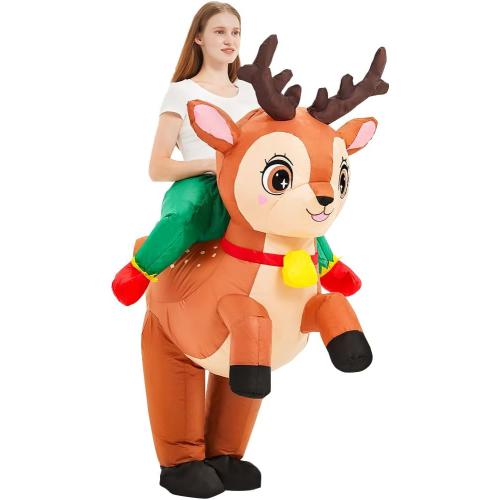 Inflatable Reindeer Costume Adult Blow Up Deer Elk Animal Costumes Ride On Holiday Inflatable Halloween Christmas Costume For Women Men Party
