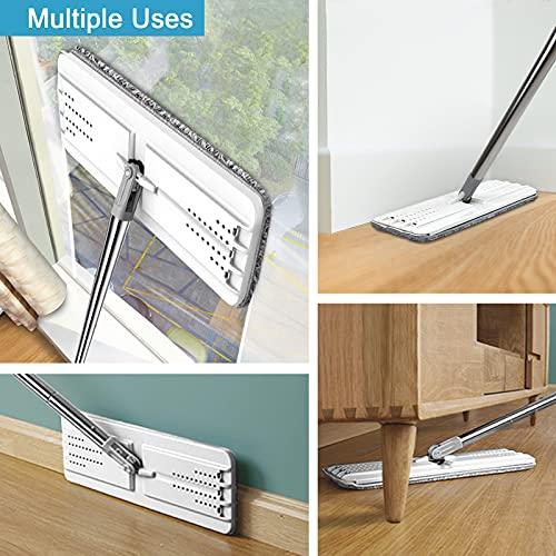BOSHENG Mop and Bucket with Wringer Set, Hands Free Flat Floor Mop and Bucket, 3 Washable Microfiber Pads Included, Wet and Dry Use, Home Floor Cleaning System for All Floor Types and Windows