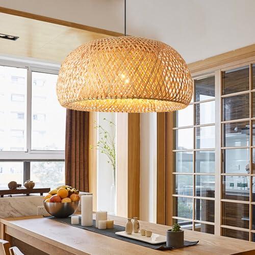 Rattan Pendant Lights, Bamboo Wicker Rattan Pendant Light Fixture Asian Retro Hanging Lamp Ceiling Lamp, Handmade DIY Wicker Hanging Lamp, for Kitchen Island, Dining Room, Living Room, Bedroom