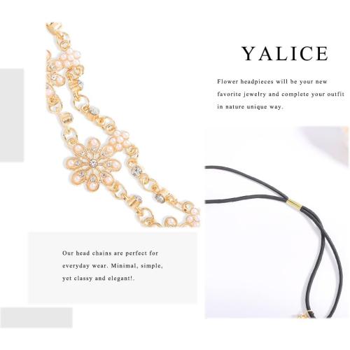 Yalice Gold Head Chain Indian Floral Bollywood Forehead Headpieces Elastic Goddess Bridal Wedding Hair Jewelry for Women
