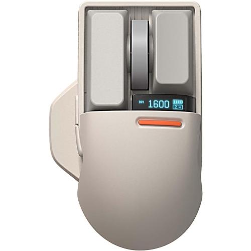 LOFREE Touch PBT Wireless Mouse with USB Receiver, Bluetooth, Wired Connection, Rechargeable, 4000 DPI with OLED Screen Compatible with Glass Surface for Mac Windows PC Notebook/Block Retro Grey