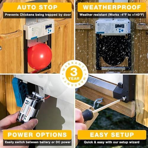 ChickenGuard Red AIO Automatic Chicken Coop Door & Solar Kit Bundle | Solar-powered automatic chicken door bundle with timer/light sensor, anti-pinch and weather-resistant anti-lift aluminum door