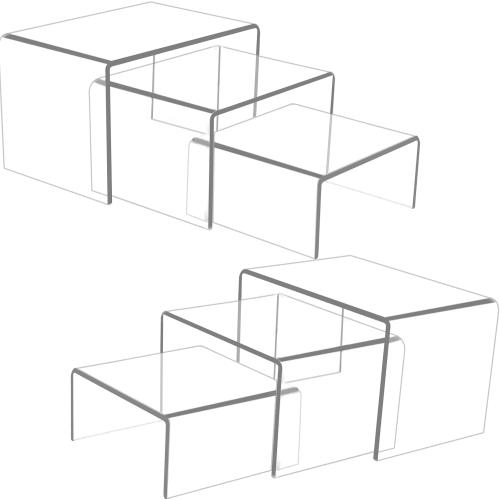 Ouskr 6 Pcs Acrylic Risers for Display, Acrylic Display Riser, Clear Display Stands for Shelf Dessert Cupcake Candy Food Tabletop Collectibles Product Bar Action Figure Jewelry Showcase