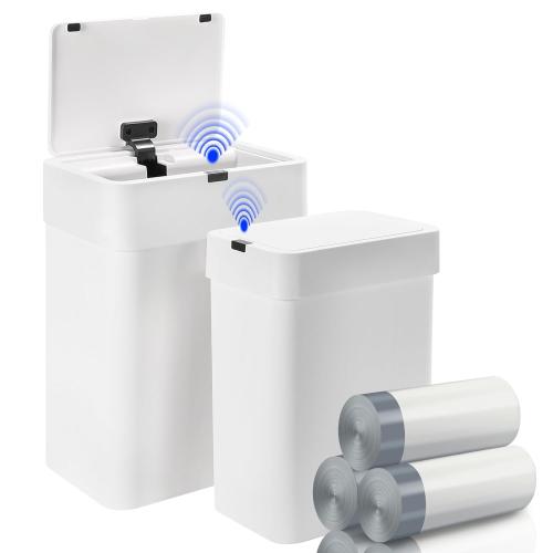 2 Pack White Sensor Trash Can with Trash Bags