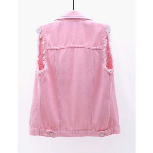 XXL Women's Buttoned Washed Denim Jacket Sleeveless Crop Vest 6 Color