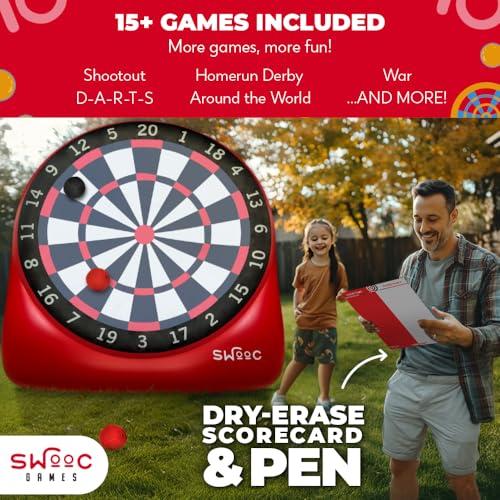 Swooc Games - Premium Inflatable Giant Kick Darts (15  Ways to Play) - Jumbo Soccer Dartboard with Air Pump - Big Carnival Games - Giant Outdoor Games - Oversized Dart Board Yard & Lawn Game