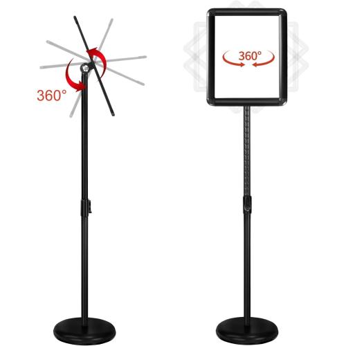 Black 8.5x11 Heavy Duty Floor Sign Stand Adjustable Pedestal Sign Holder Stand, Poster Stand Aluminum Snap Open Frame for 8.5X11 Inches with Heavy Round Base, Both Vertical and Horizontal Sign Displayed