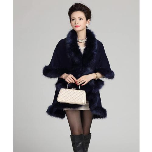 Helan Women's Faux Fox Fur Warm Luxury Cape Cloak Coat Fur Wrap Bridal Stoles Wedding Fur Shawl with Floral