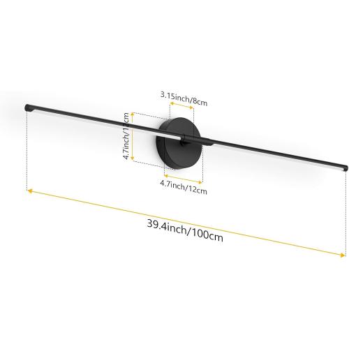 Modern Wall Sconces Set of Two 3000K 40In Hardwired Black Bathroom Sconce Vanity Light Bar 360° Rotate Warm Light for Bedroom Bathroom