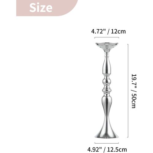 19.7, Silver, 2 Pcs Versatile Metal Flower Arrangement, Candle Holder Stand Set Candlelabra for Wedding Party Dinner Centerpiece Event Road Lead Restaurant Hotel Decoration (Silver, 19.7 H)