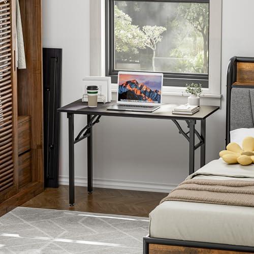 TEMI Small Computer Desk Folding Table - 43.3 Foldable Office Desk, No Assembly, Perfect for Small Spaces in Bedroom, or Apartment, Portable Mini Desk or Study Table Compact Design, Charcoal Wenge