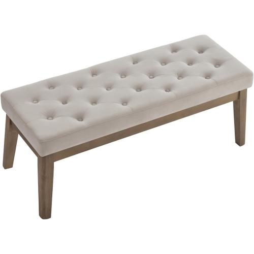 Velvet Upholstered Buttons Tufted Entryway Bench with Solid Wood Leg,Bed Bench Ottoman with Padded Seat,5034-Taupe