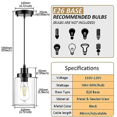 Industrial Pendant Lighting, Modern Clear Glass Shade Farmhouse Adjustable Hanging Light Fixtures for Kitchen Island Living Room Bedroom Hallway,