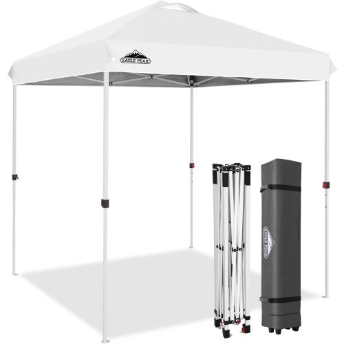 EAGLE PEAK Pop Up Canopy Tent with Wheeled Carry Bag, 8 Stakes, 4 Ropes, Easy Set Up Tent Canopy, 6.6x6.6 ft, White