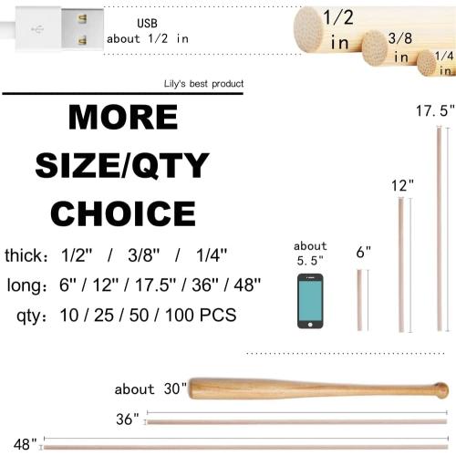 HOPELF 25PCS Dowel Rods Wood Sticks Wooden Dowel Rods - 3/8 x 48 Inch Bamboo Sticks - for Crafts，Hardwood Dowel Rod Assortment，Wooden Rod Sticks Doweling Rods， DIYers.